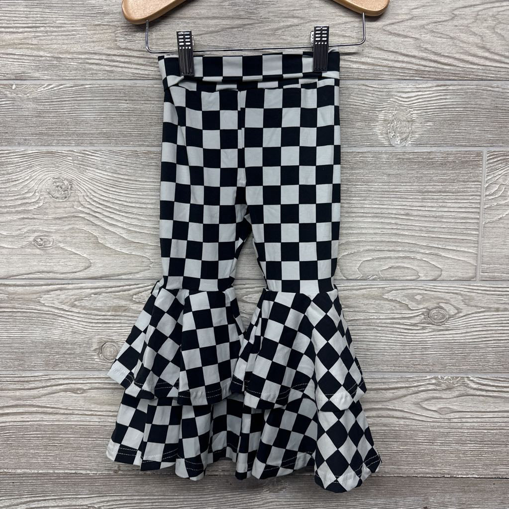 Fold Over Bell Bottom Pants Checker 2T