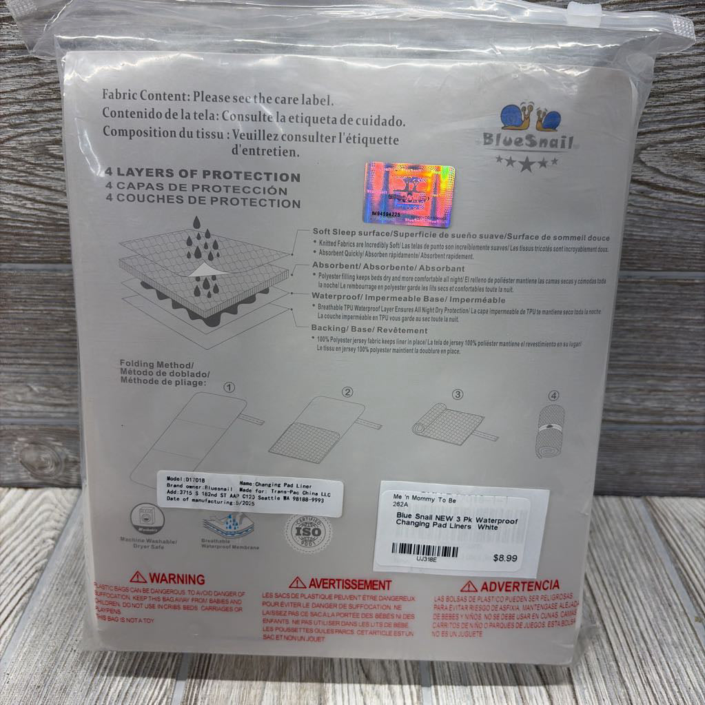 NEW 3 Pk Waterproof Changing Pad Liners