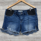 Side Panel Denim Shorts Fringe XL