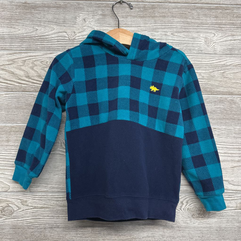 Fleece Pullover W/ Hood Buffalo Plaid Dinosaur 3T