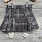 LS Collared Ribbed Bodysuit Embroidered Flowers & Pleated Plaid Skirt W/ Headwrap & Socks 12M