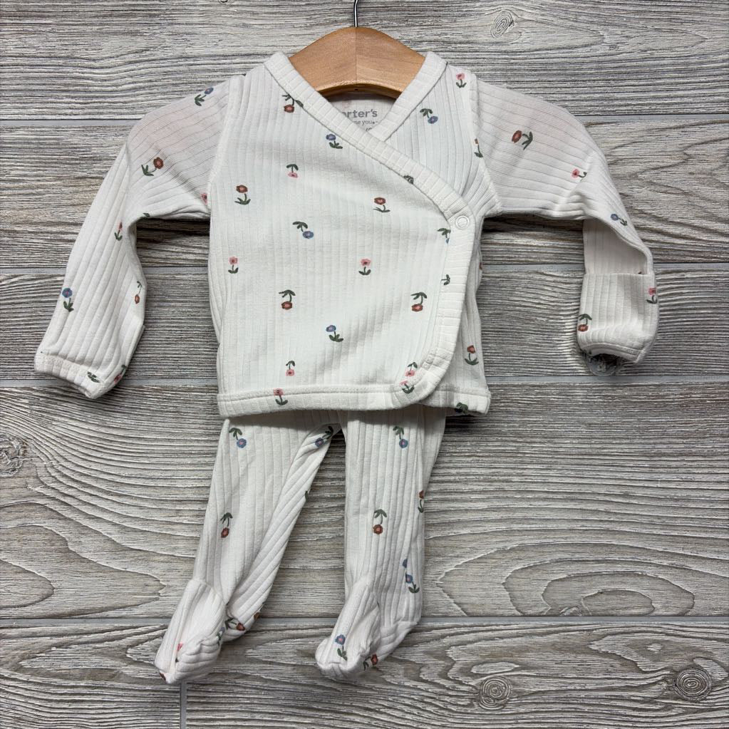 LS Ribbed Side Snap Shirt & Footed Pants Flowers NB