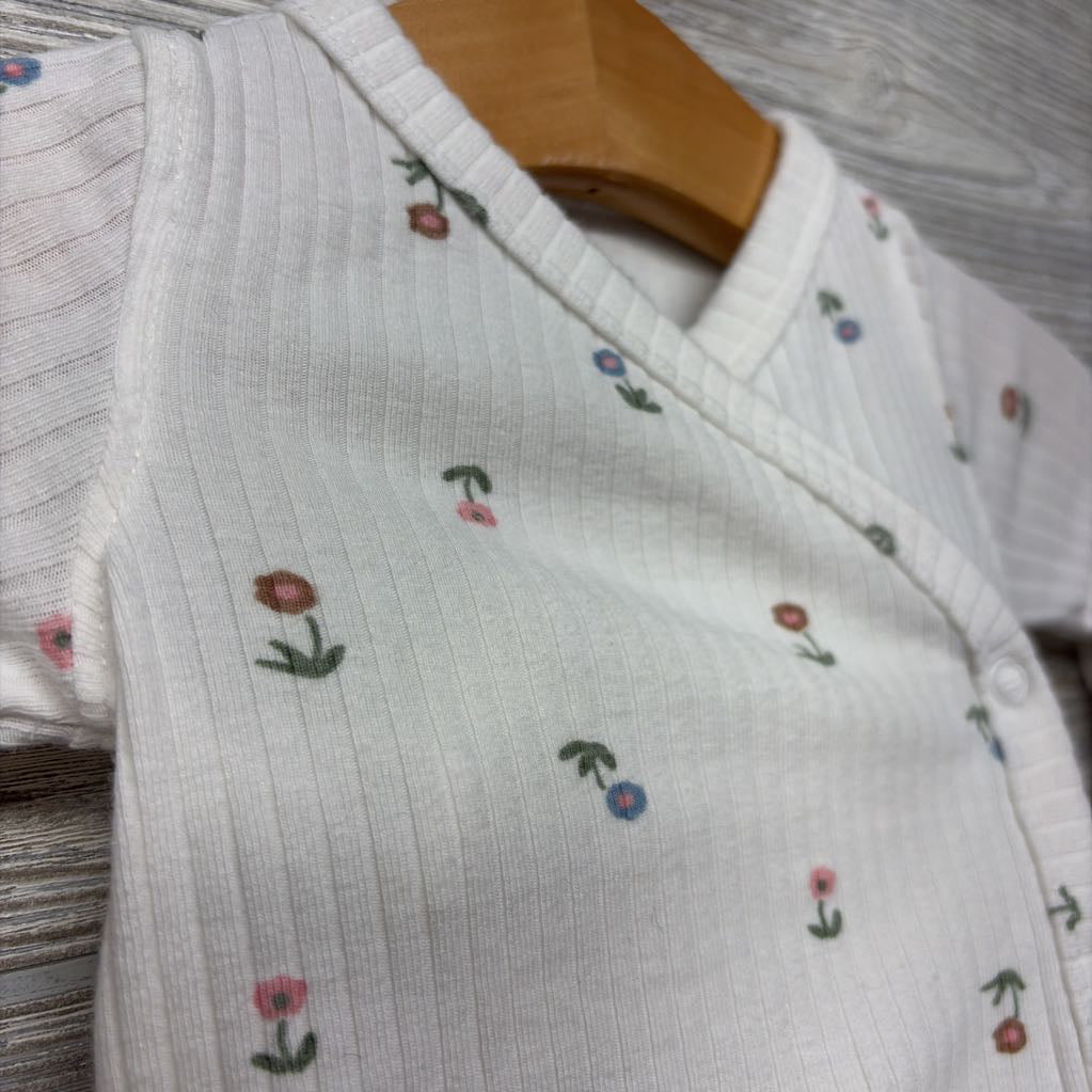 LS Ribbed Side Snap Shirt & Footed Pants Flowers NB