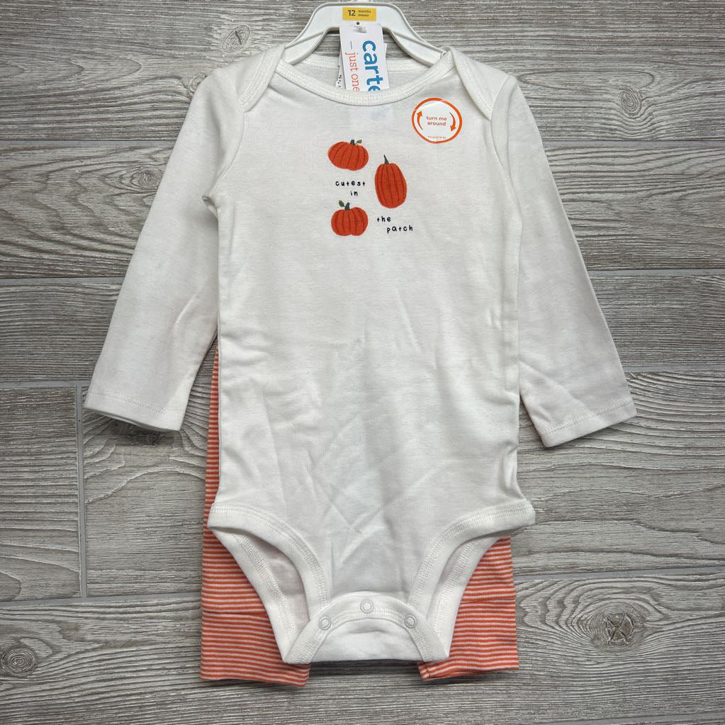 NEW LS Bodysuit Cutest In The Patch & Pants Stripes 12M