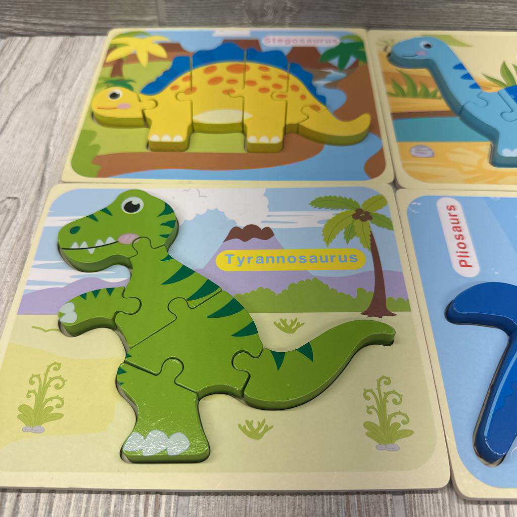 6 Pk Wooden Dinosaur Puzzles
