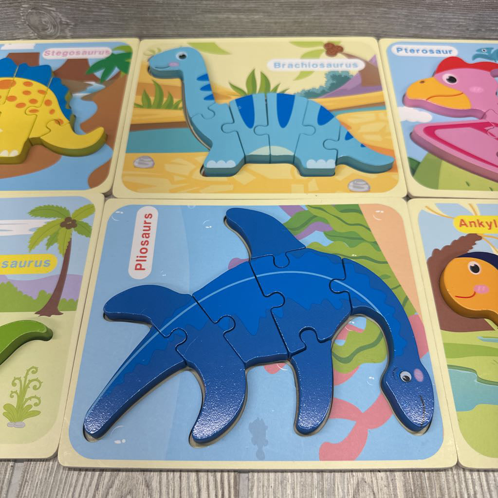 6 Pk Wooden Dinosaur Puzzles