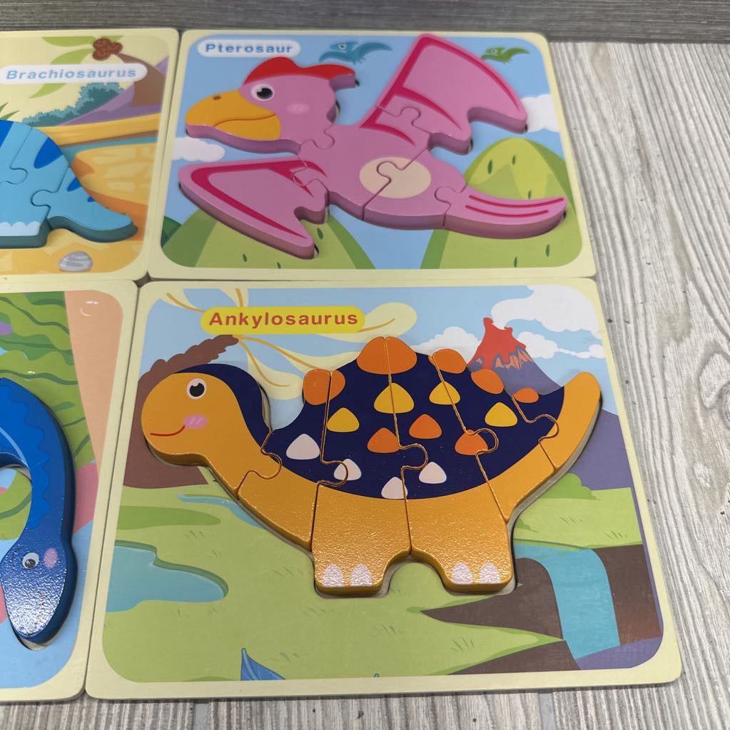 6 Pk Wooden Dinosaur Puzzles
