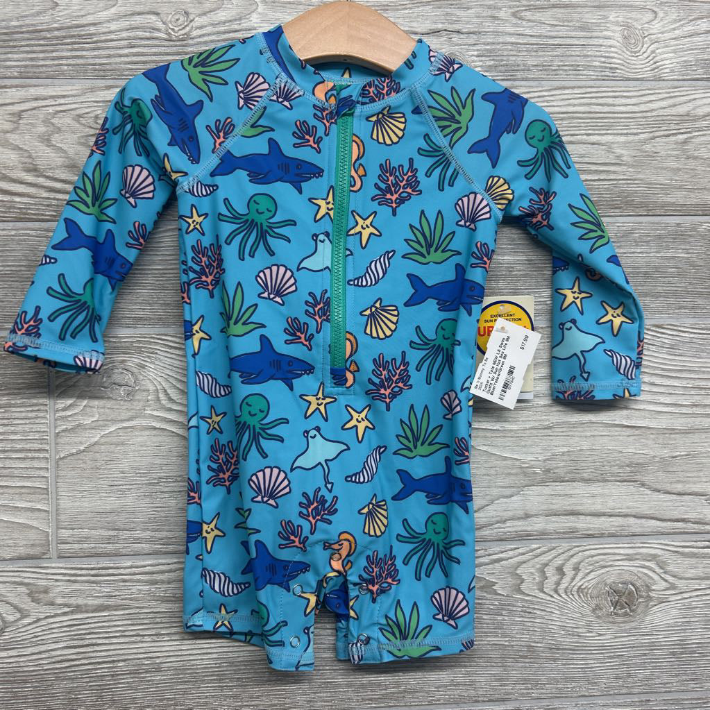 NEW LS Swim Outfit W/ Sun Hat Sea Life 9M