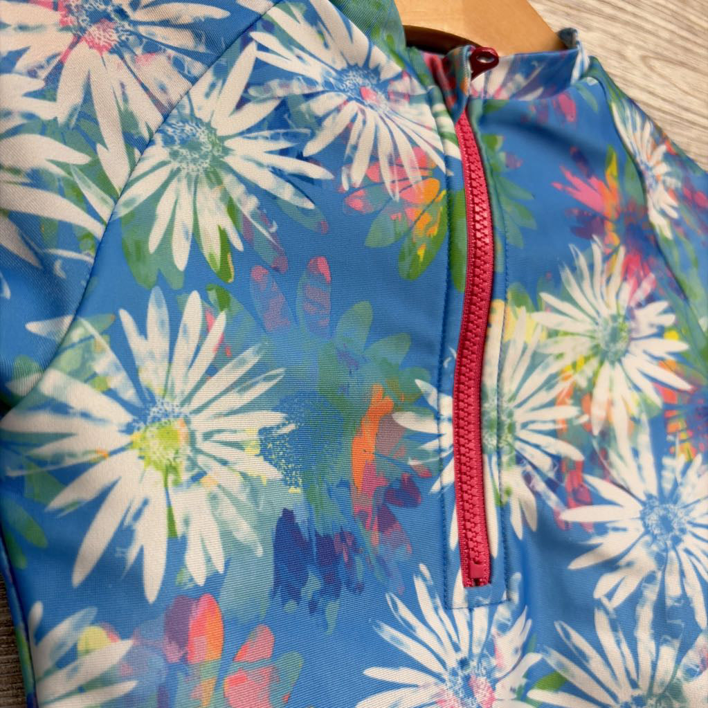 1/4 Zip LS Swimsuit Flowers 4-5