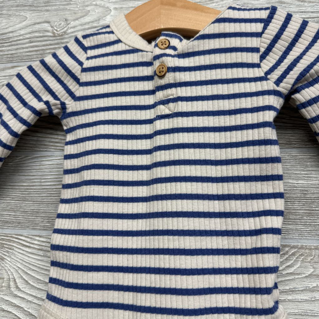Henley Ribbed Bodysuit Stripes 3-6M