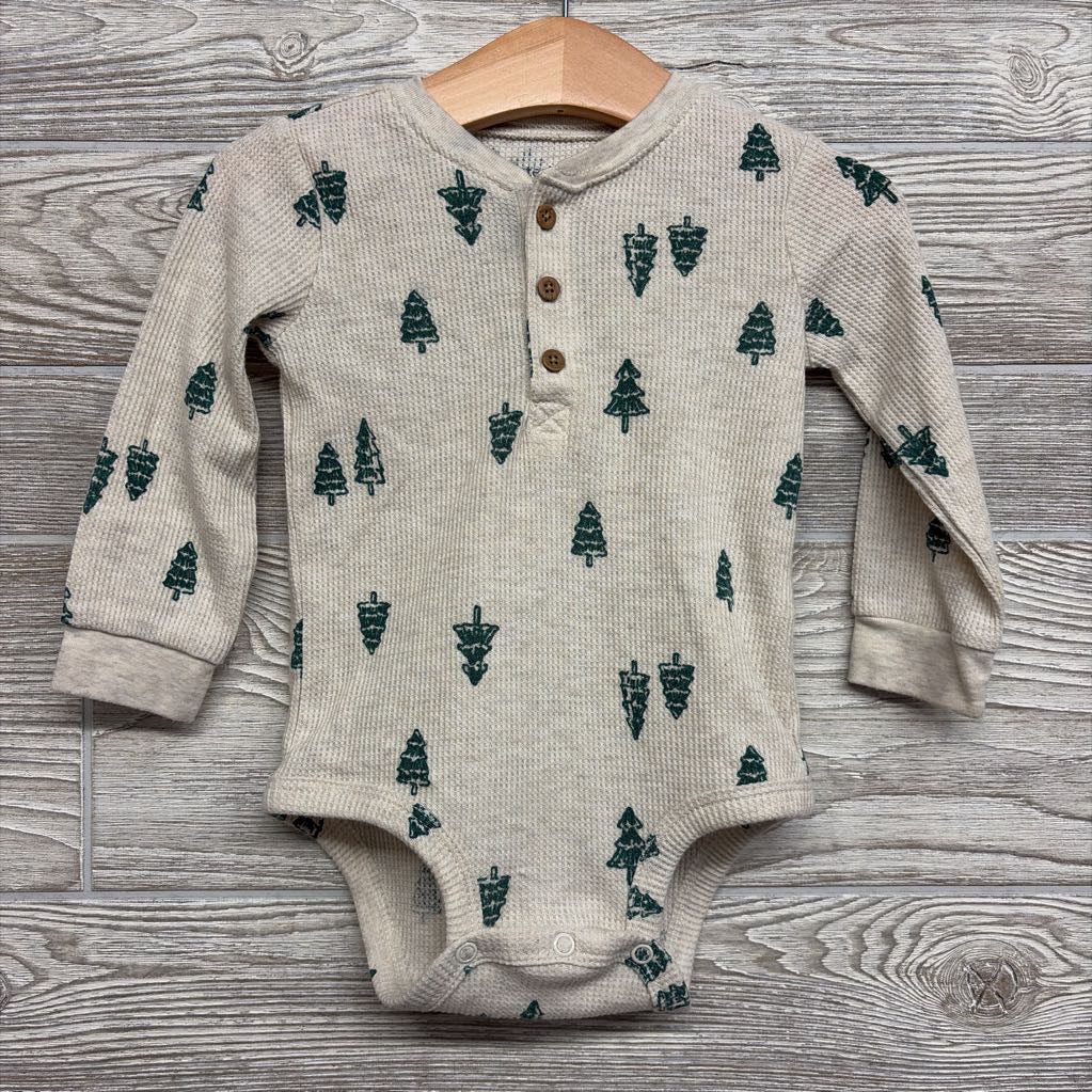 Waffle Knit Henley Bodysuit Trees 12M