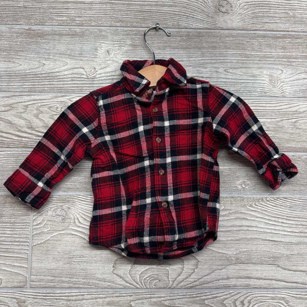Flannel Button Up Shirt & Corduroy Overalls 6M