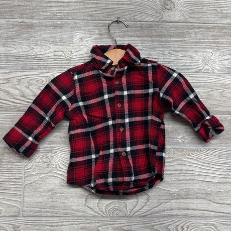 Flannel Button Up Shirt & Corduroy Overalls 6M