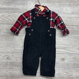 Flannel Button Up Shirt & Corduroy Overalls 6M