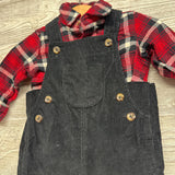 Flannel Button Up Shirt & Corduroy Overalls 6M