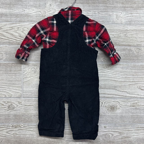 Flannel Button Up Shirt & Corduroy Overalls 6M