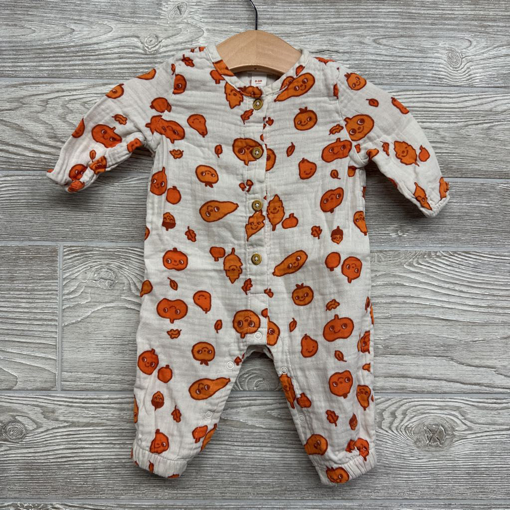 Muslin Button Up Outfit Pumpkins 0-3M
