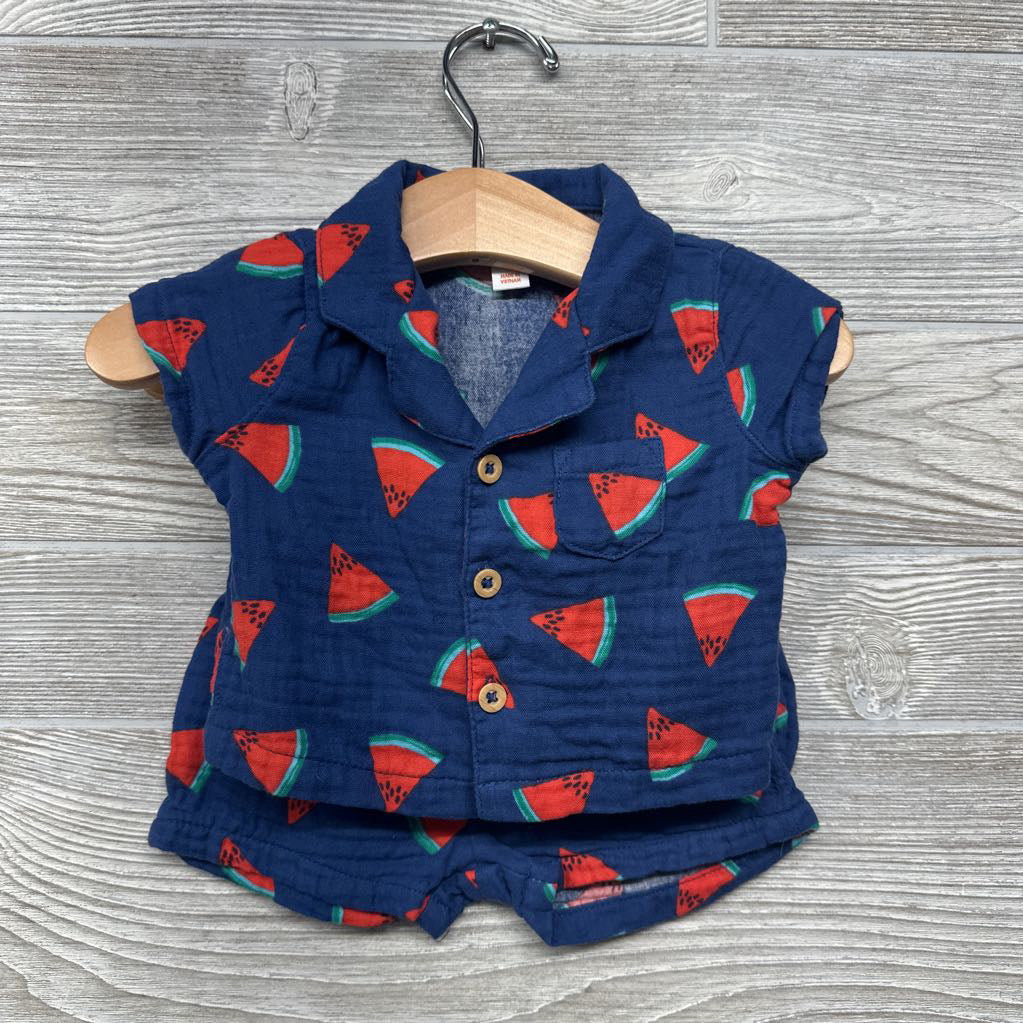 Gauze Button Up Shirt & Shorts Watermelons 0-3M