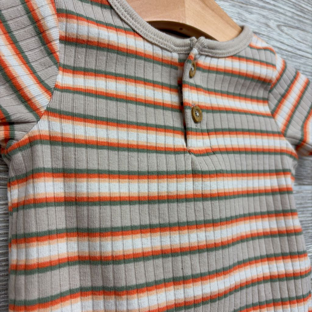 Ribbed Henley Bodysuit Stripes 3-6M