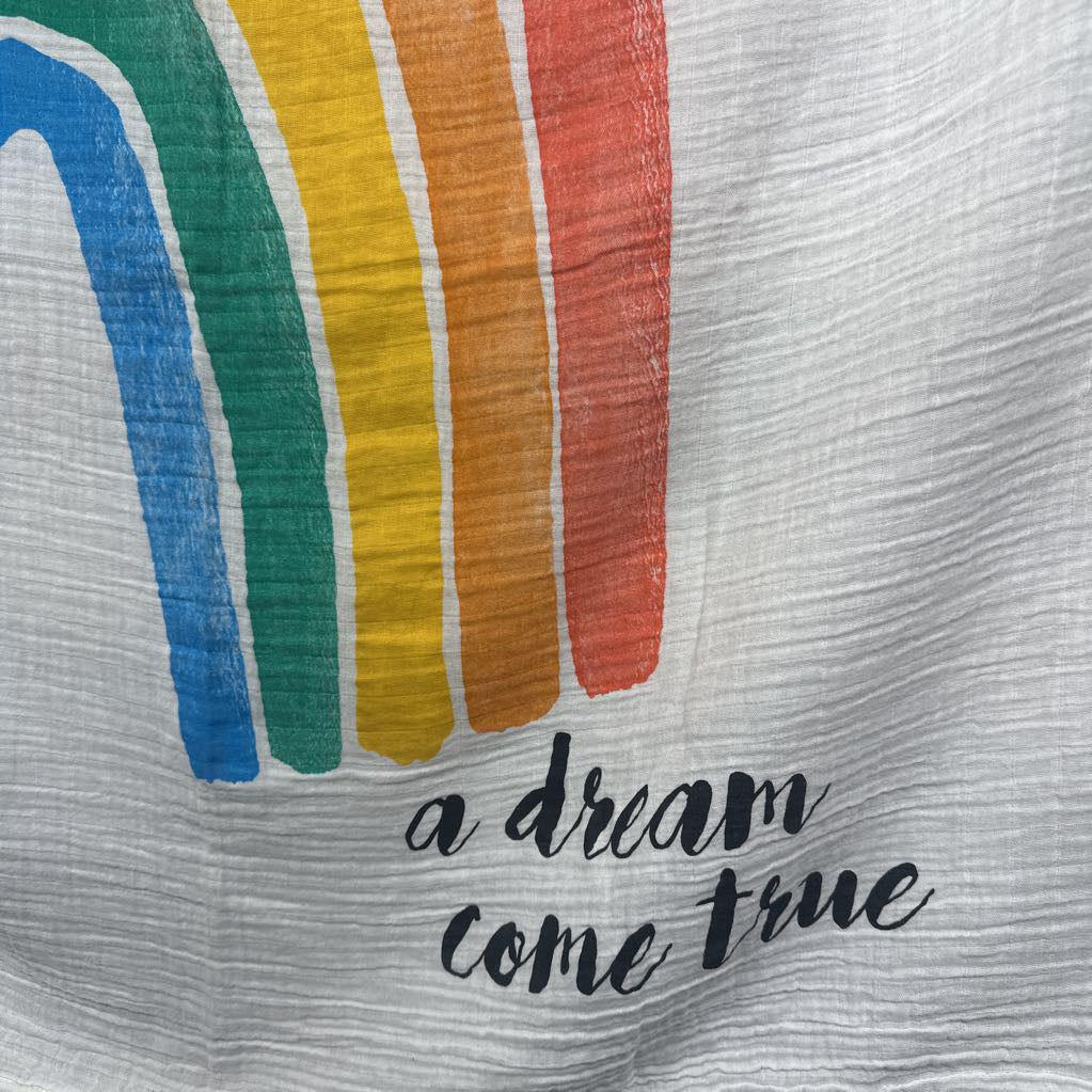 Muslin Blanket A Dream Come True W/ Rain Drop Milestone Cards