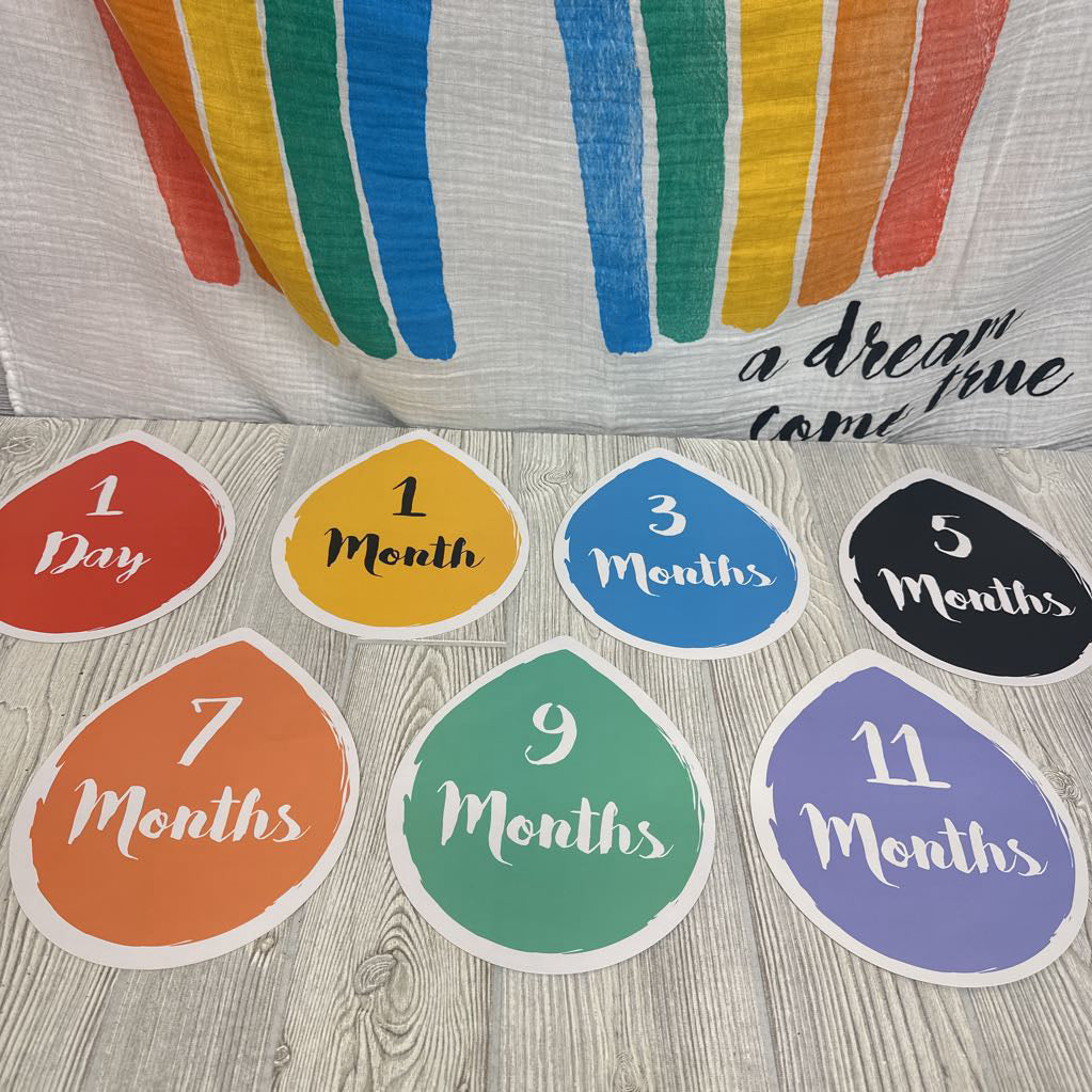 Muslin Blanket A Dream Come True W/ Rain Drop Milestone Cards