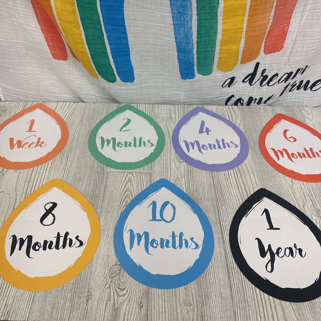 Muslin Blanket A Dream Come True W/ Rain Drop Milestone Cards