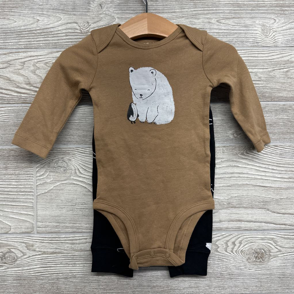 LS Bodysuit & Pants Polar Bear Penguin 6M