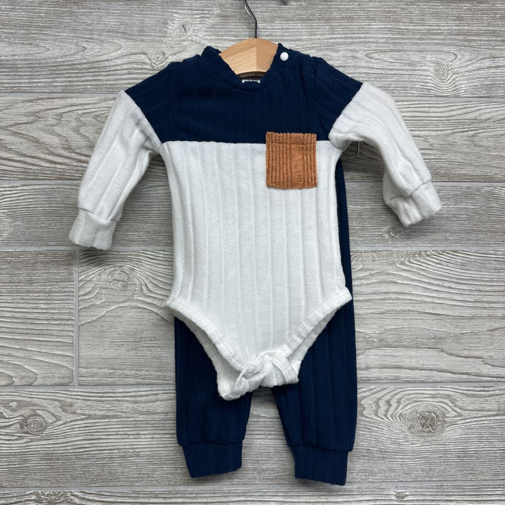 LS Ribbed Bodysuit Chest Pocket & Pants 3-6M