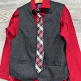 Vest, LS Button Up Shirt, Dress Pants & Plaid Tie 10