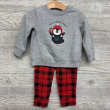 Crewneck Santa's Little Helper & Pants Buffalo Plaid 18M