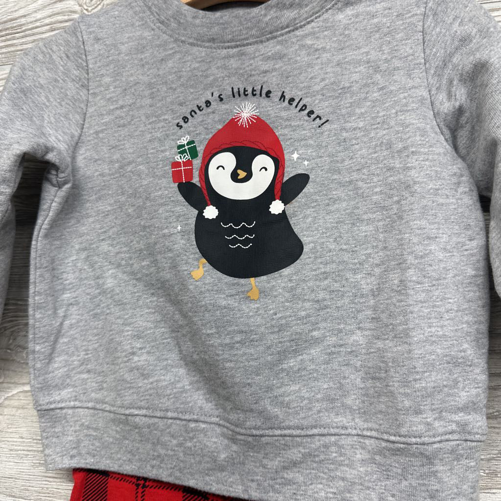 Crewneck Santa's Little Helper & Pants Buffalo Plaid 18M