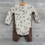 LS Henley Bodysuit Trees Racoons & Quilted Joggers 12M