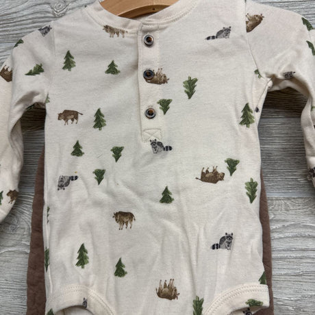 LS Henley Bodysuit Trees Racoons & Quilted Joggers 12M