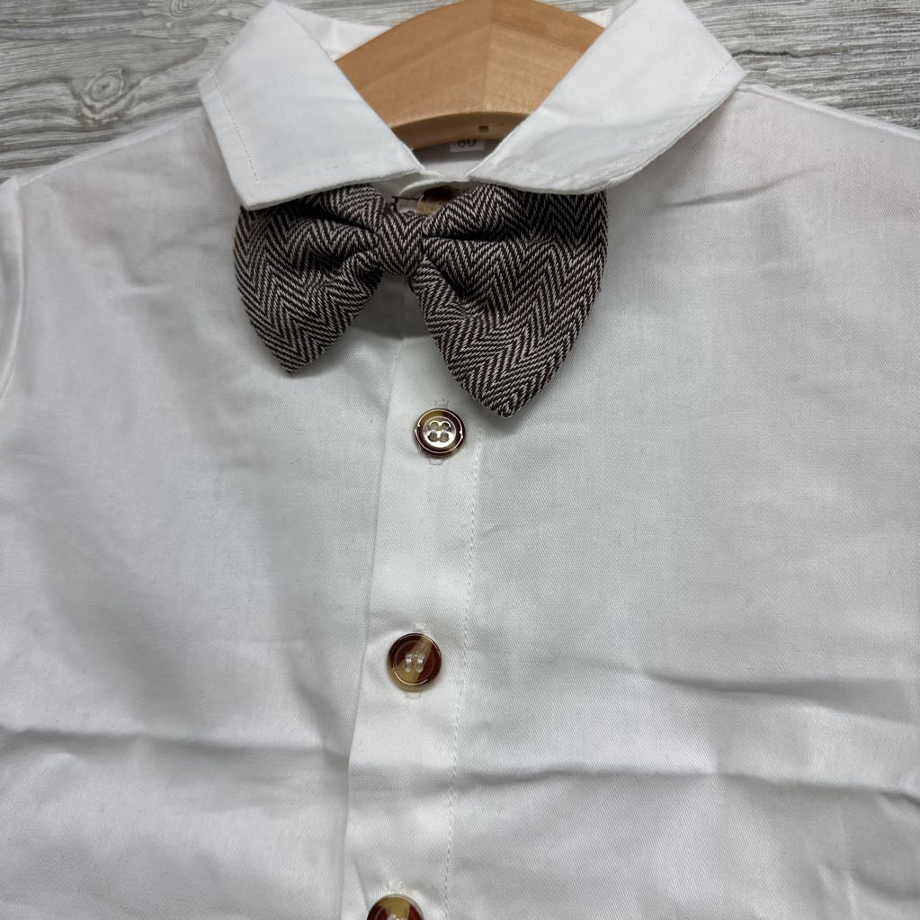 NEW Vest, LS Button Up Shirt & Suspender Pants Herringbone 12-24M