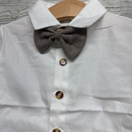 NEW Vest, LS Button Up Shirt & Suspender Pants Herringbone 12-24M