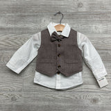 NEW Vest, LS Button Up Shirt & Suspender Pants Herringbone 12-24M