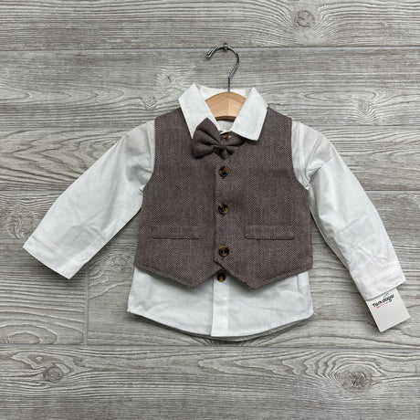 NEW Vest, LS Button Up Shirt & Suspender Pants Herringbone 12-24M