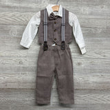 NEW Vest, LS Button Up Shirt & Suspender Pants Herringbone 12-24M