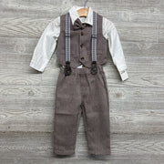 NEW Vest, LS Button Up Shirt & Suspender Pants Herringbone 12-24M