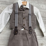 NEW Vest, LS Button Up Shirt & Suspender Pants Herringbone 12-24M