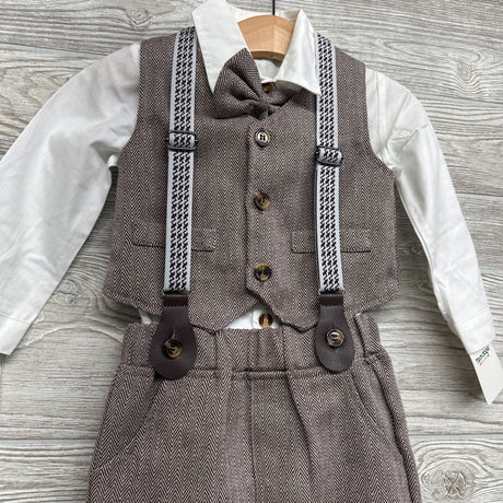 NEW Vest, LS Button Up Shirt & Suspender Pants Herringbone 12-24M