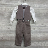 NEW Vest, LS Button Up Shirt & Suspender Pants Herringbone 12-24M