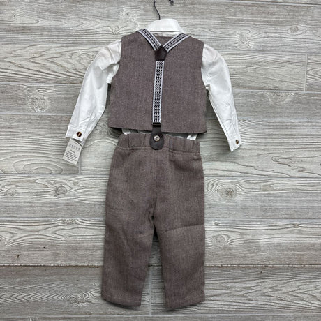 NEW Vest, LS Button Up Shirt & Suspender Pants Herringbone 12-24M