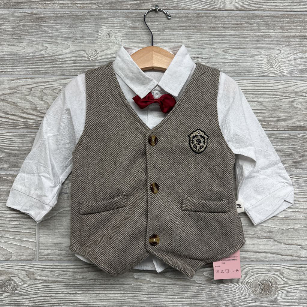 NEW Vest, LS Button Up Shirt & Pants Herringbone 12-24M