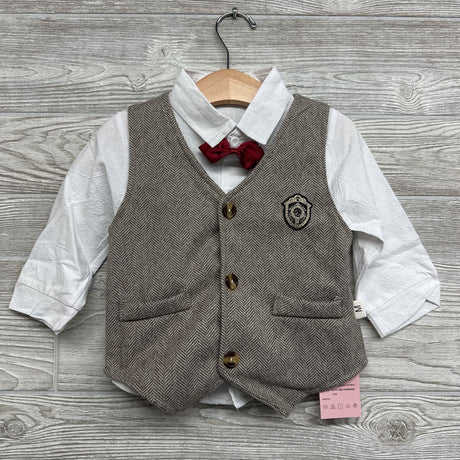 NEW Vest, LS Button Up Shirt & Pants Herringbone 12-24M