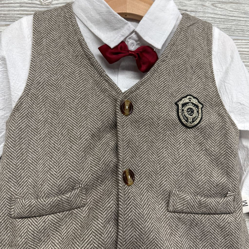 NEW Vest, LS Button Up Shirt & Pants Herringbone 12-24M
