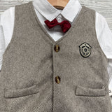 NEW Vest, LS Button Up Shirt & Pants Herringbone 12-24M