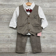 NEW Vest, LS Button Up Shirt & Pants Herringbone 12-24M