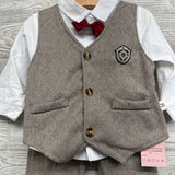 NEW Vest, LS Button Up Shirt & Pants Herringbone 12-24M