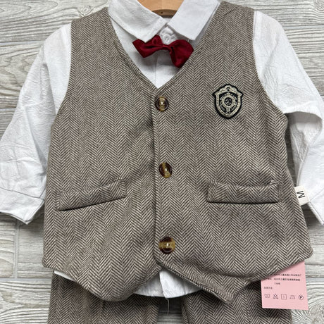 NEW Vest, LS Button Up Shirt & Pants Herringbone 12-24M